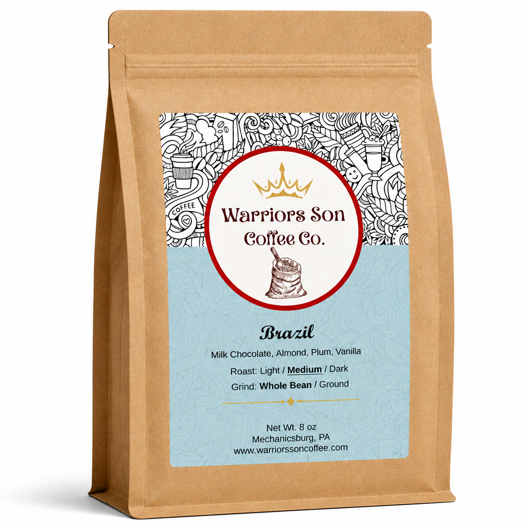 Coffee bag with 'Warrior's Son Coffee Co.' label on a white background