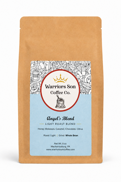 Warriors Son Coffee Co. Angel's Blend coffee package on a white background