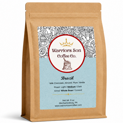 Coffee bag with 'Warrior's Son Coffee Co.' label on a white background