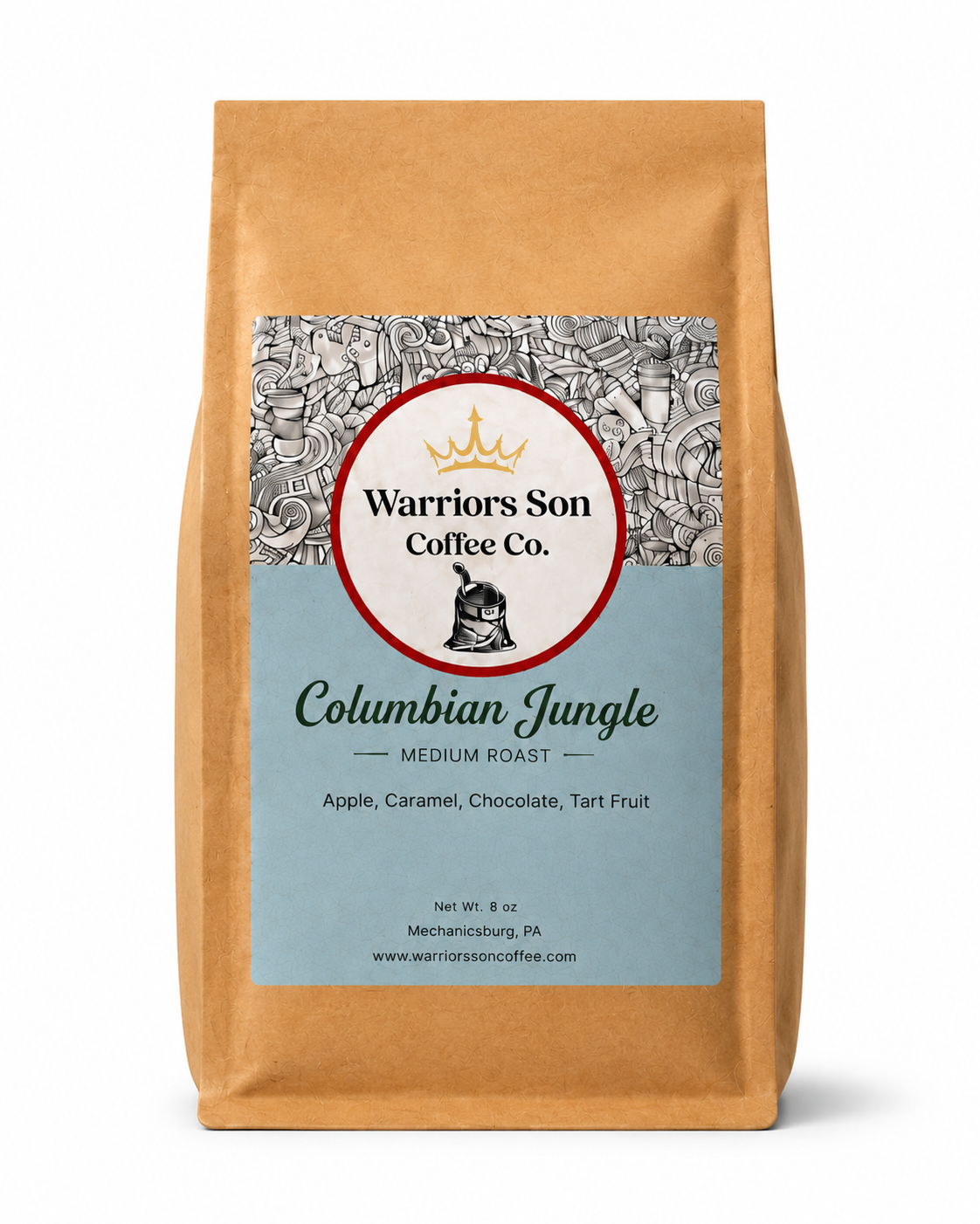 Warriors Son Coffee Co. Columbian Jungle coffee bag on a white background
