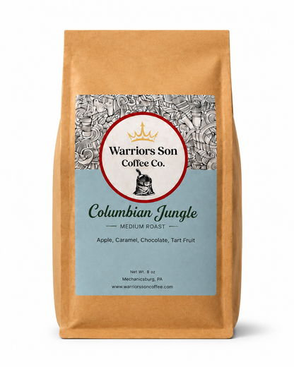 Warriors Son Coffee Co. Columbian Jungle coffee bag on a white background